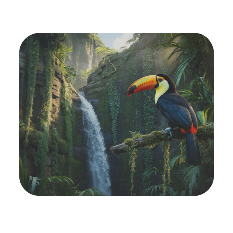 Tapis de souris 22x18 cm – Toucan & Cascade Tropicale – Nature Exotique & Couleurs Vibrantes – Ambiance Jungle