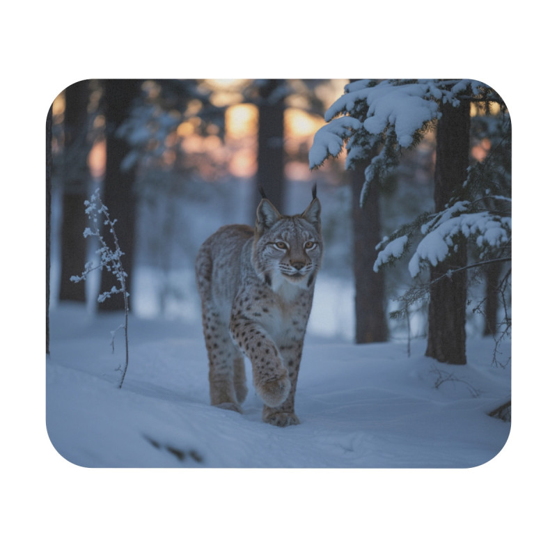 Tapis de souris 22x18 cm – Lynx dans la Forêt Enneigée – Beauté Sauvage & Nature Hivernale – Ambiance Nordique