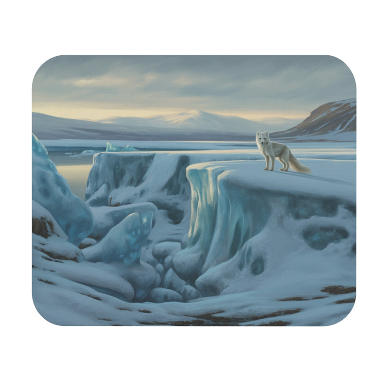 Tapis de souris 22x18 cm – Renard Arctique sur la Banquise – Nature Boréale & Sérénité Glacée – Beauté Sauvage