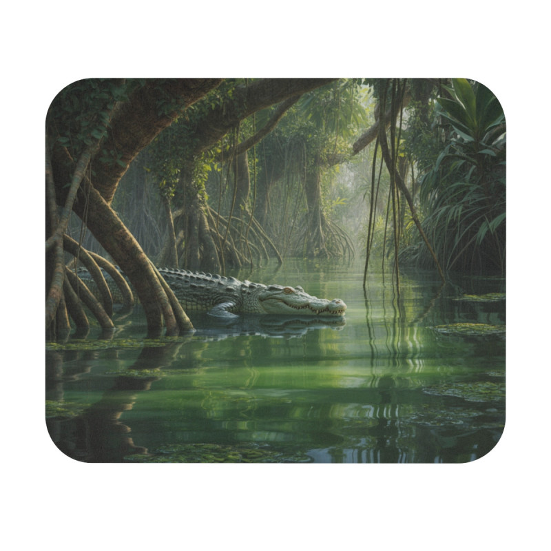 Tapis de souris 22x18 cm – Crocodile dans la Mangrove – Jungle Tropicale Mystérieuse – Nature Sauvage & Aventurière