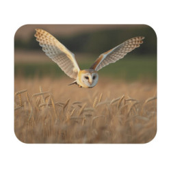 Tapis de souris 22x18 cm – Chouette Effraie en Vol – Champ Doré au Coucher du Soleil – Nature Sauvage & Sérénité