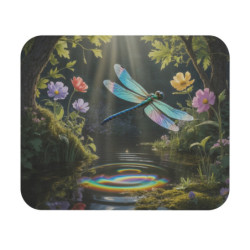 Tapis de souris 22x18 cm – Libellule & Étang Enchanté – Lumière du Soleil & Fleurs Sauvages – Nature Poétique