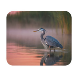 Tapis de souris 22x18 cm – Héron au Coucher du Soleil – Étang Paisible & Reflets Dorés – Nature Élégante