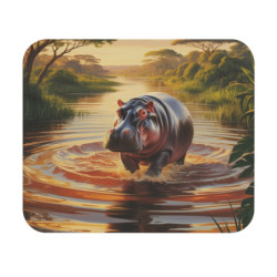 Tapis de souris 22x18 cm – Hippopotame au Coucher du Soleil – Rivière Dorée d’Afrique – Faune Sauvage