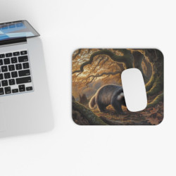 Tapis de souris 22x18 cm – Blaireau en Forêt d’Automne – Feuilles Dorées & Arbres Anciens