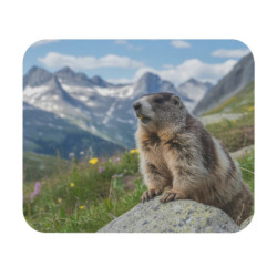 Tapis de souris 22x18 cm – Marmotte des Alpes – Nature Sauvage & Montagnes Fleuries
