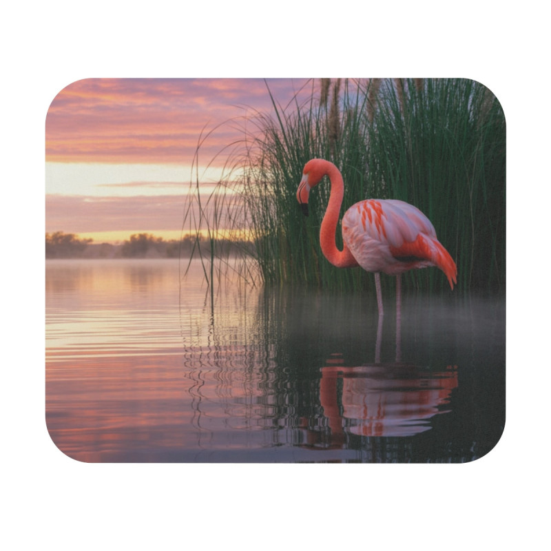 Tapis de souris 22x18 cm – Flamant Rose au Coucher du Soleil – Élégance & Sérénité Tropicale