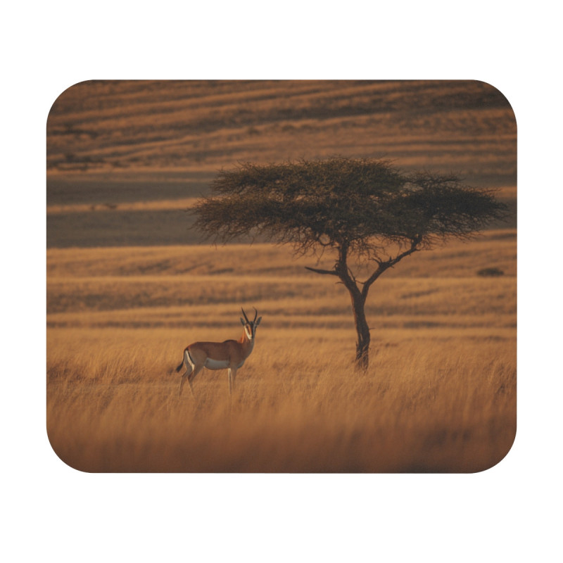 Tapis de souris 22x18 cm – Gazelle dans la Savane Africaine – Élégance Sauvage & Lumière Dorée
