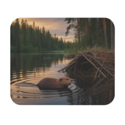 Tapis de souris 22x18 cm – Castor au Bord de la Rivière – Nature Nordique & Sérénité Forestière