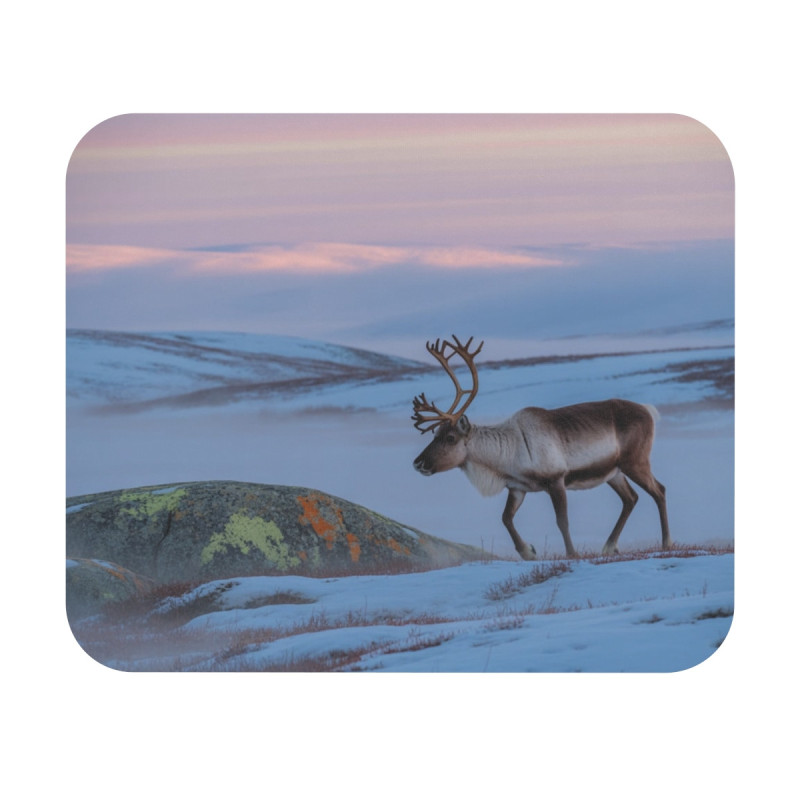 Tapis de souris 22x18 cm – Renne du Grand Nord – Lumière Polaire & Paysage Neigeux
