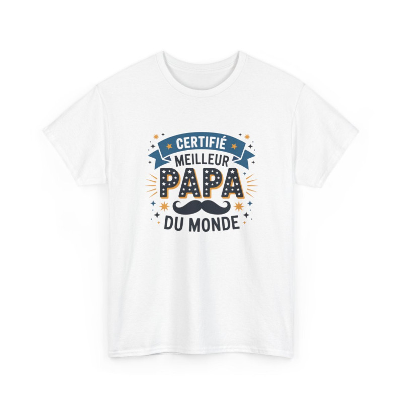 Tee Shirt Certifié Meilleur Papa du Monde – Cadeau Papa, Idée Fête des Pères, Anniversaire Papa, T-shirt Humour Papa