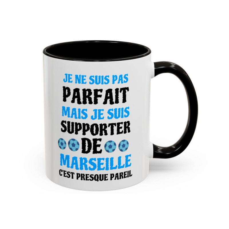 Teecustom Mug Marseille Football – Je Ne Suis Pas Mais Je Suis Marseille – Tasse Supporter OM Noir ou Bleu Clair