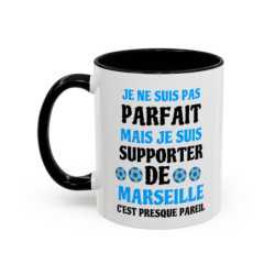 Teecustom Mug Marseille Football – Je Ne Suis Pas Mais Je Suis Marseille – Tasse Supporter OM Noir ou Bleu Clair