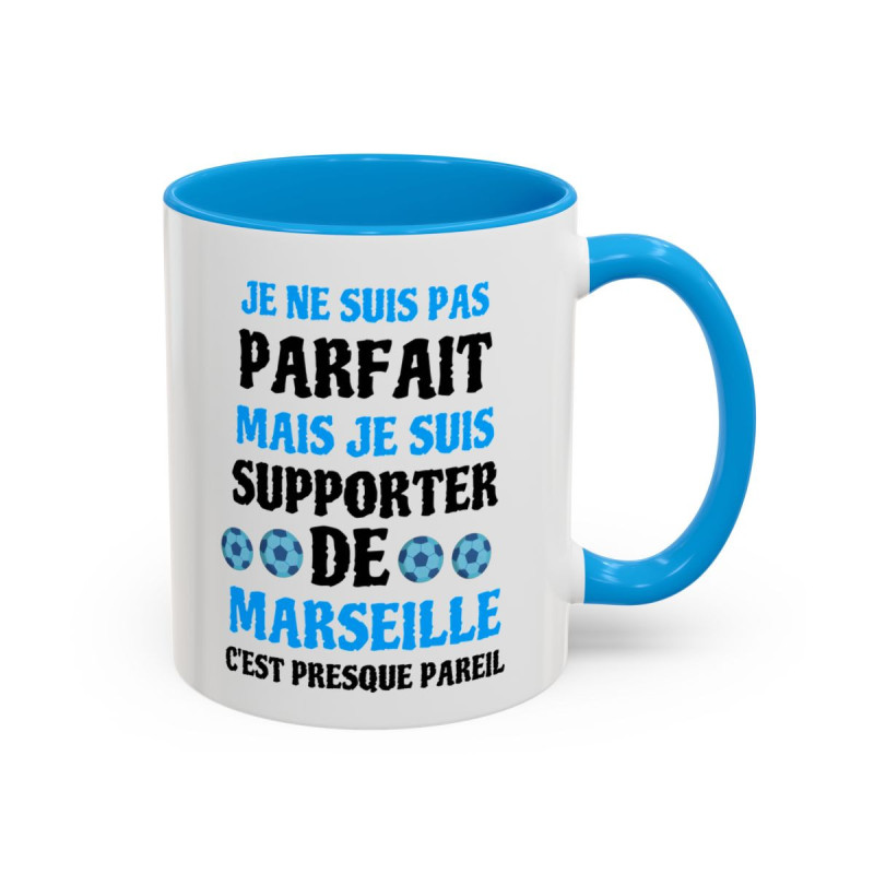 Teecustom Mug Marseille Football – Je Ne Suis Pas Mais Je Suis Marseille – Tasse Supporter OM Noir ou Bleu Clair