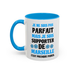 Teecustom Mug Marseille Football – Je Ne Suis Pas Mais Je Suis Marseille – Tasse Supporter OM Noir ou Bleu Clair