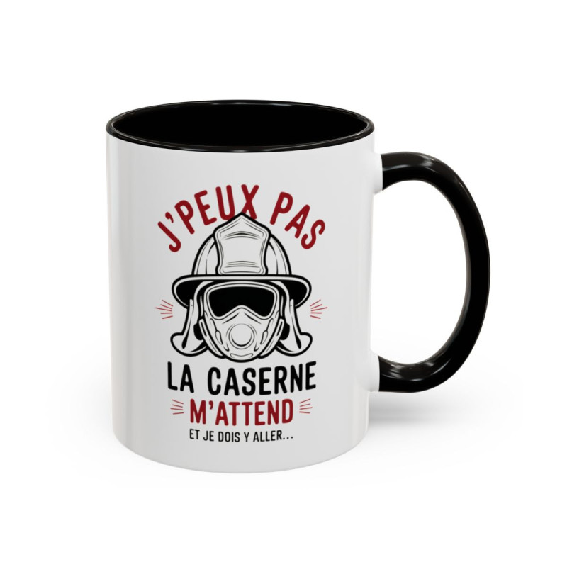 Teecustom Mug Pompier Humour – J’Peux Pas La Caserne M’Attend – Tasse Sapeur-Pompier Design Casque