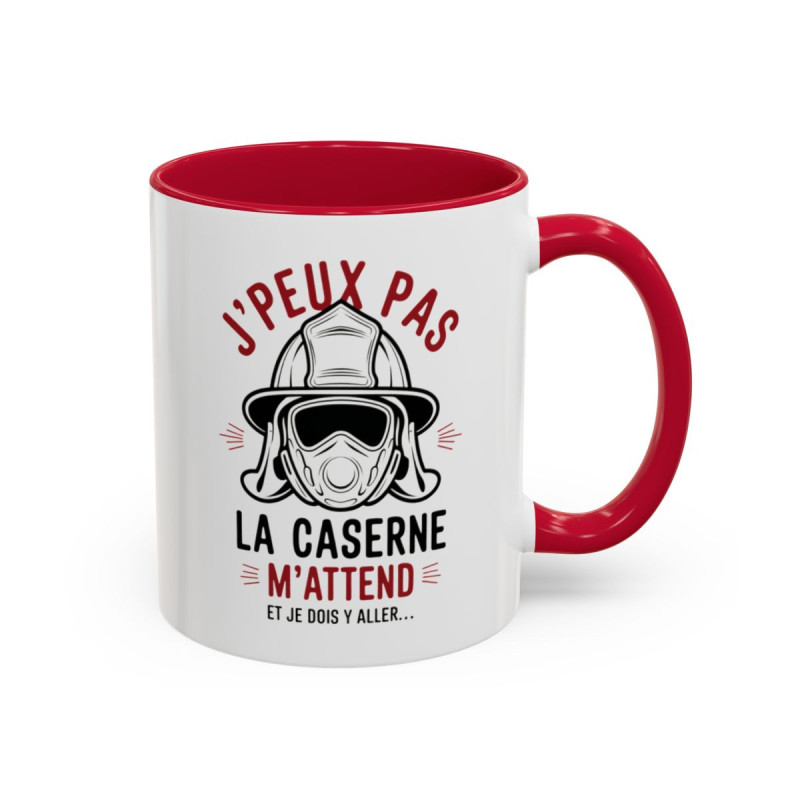 Teecustom Mug Pompier Humour – J’Peux Pas La Caserne M’Attend – Tasse Sapeur-Pompier Design Casque