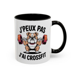 Teecustom Mug Cross Training – J’Peux Pas J’Ai Crossfit – Tasse Sport Humour Bouledogue Musclé