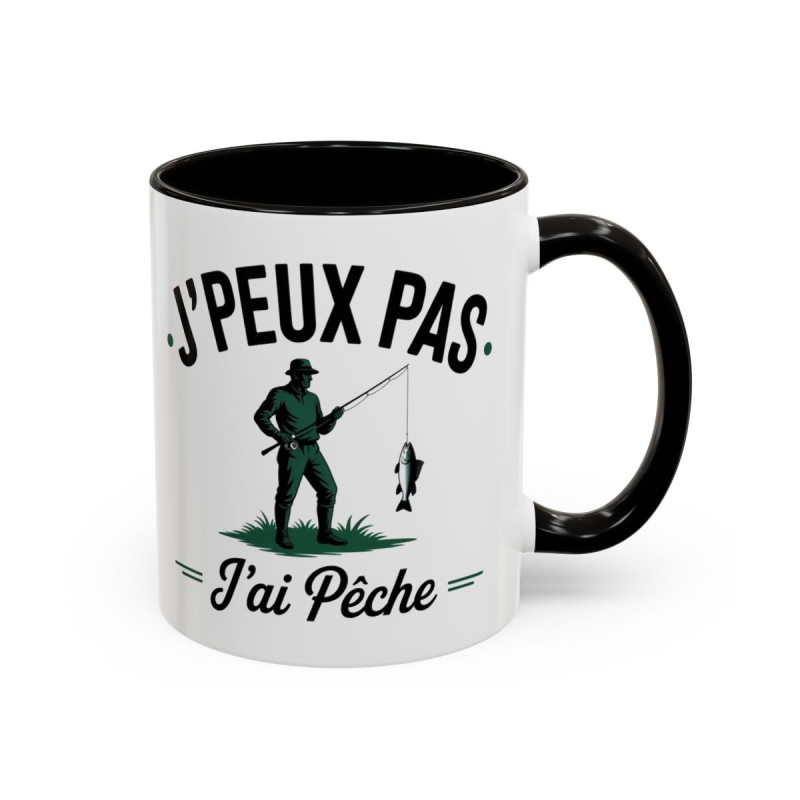Mug "J’peux pas, j’ai pêche" – Tasse Céramique Humoristique Pêche – Cadeau Pêcheur Drôle – Micro-ondes & Lave-Vaisselle – 325 ml
