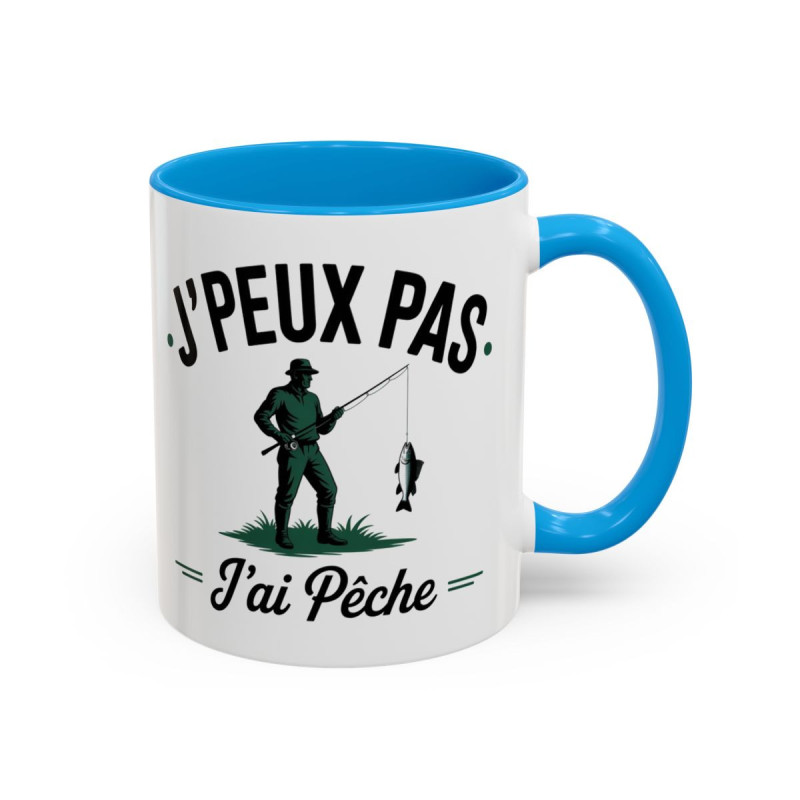 Mug "J’peux pas, j’ai pêche" – Tasse Céramique Humoristique Pêche – Cadeau Pêcheur Drôle – Micro-ondes & Lave-Vaisselle – 325 ml