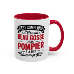Mug Beau Gosse Pompier – Tasse Céramique Humour Sapeur-Pompier – Cadeau Homme Métier Feu – Micro-ondes & Lave-Vaisselle