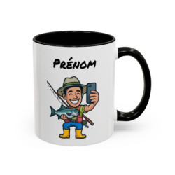 Mug Personnalisé Pêcheur Selfie – Tasse Céramique avec Prénom – Cadeau Pêche Homme Drôle – Micro-ondes & Lave-Vaisselle – 325 ml