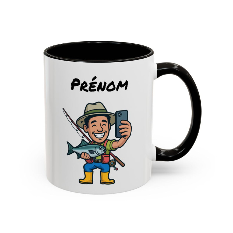 Mug Personnalisé Pêcheur Selfie – Tasse Céramique avec Prénom – Cadeau Pêche Homme Drôle – Micro-ondes & Lave-Vaisselle – 325 ml
