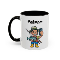 Mug Personnalisé Pêcheur Selfie – Tasse Céramique avec Prénom – Cadeau Pêche Homme Drôle – Micro-ondes & Lave-Vaisselle – 325 ml