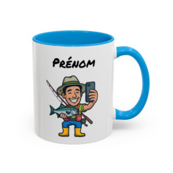 Mug Personnalisé Pêcheur Selfie – Tasse Céramique avec Prénom – Cadeau Pêche Homme Drôle – Micro-ondes & Lave-Vaisselle – 325 ml