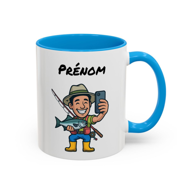 Mug Personnalisé Pêcheur Selfie – Tasse Céramique avec Prénom – Cadeau Pêche Homme Drôle – Micro-ondes & Lave-Vaisselle – 325 ml