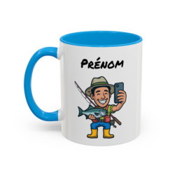 Mug Personnalisé Pêcheur Selfie – Tasse Céramique avec Prénom – Cadeau Pêche Homme Drôle – Micro-ondes & Lave-Vaisselle – 325 ml