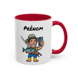 Mug Personnalisé Pêcheur Selfie – Tasse Céramique avec Prénom – Cadeau Pêche Homme Drôle – Micro-ondes & Lave-Vaisselle – 325 ml