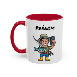 Mug Personnalisé Pêcheur Selfie – Tasse Céramique avec Prénom – Cadeau Pêche Homme Drôle – Micro-ondes & Lave-Vaisselle – 325 ml