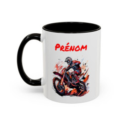 Mug Personnalisé Motocross – Tasse Céramique Pilote MX avec Prénom – Cadeau Moto Cross Offroad