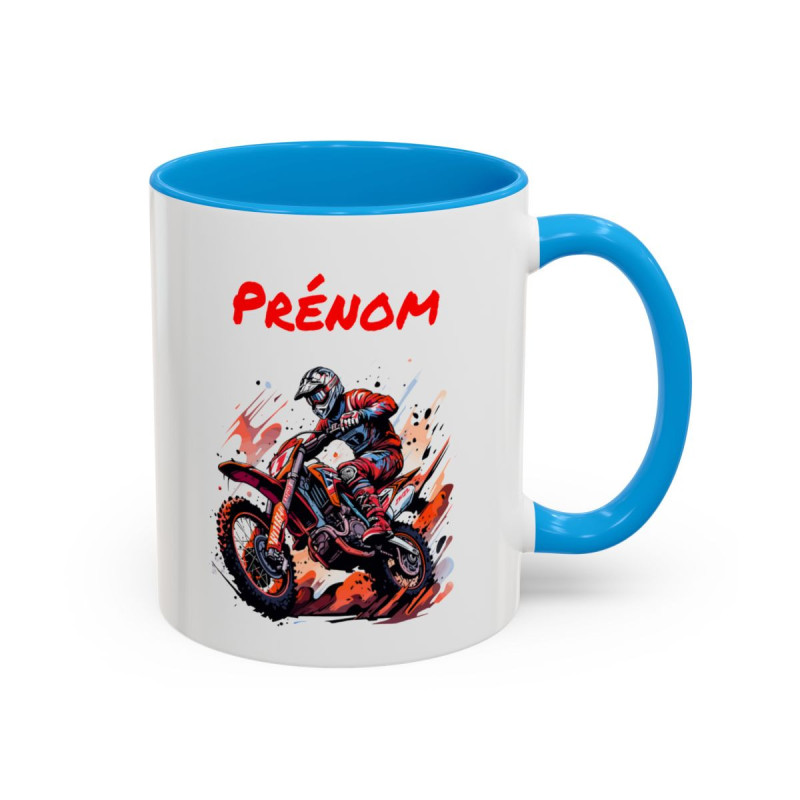 Mug Personnalisé Motocross – Tasse Céramique Pilote MX avec Prénom – Cadeau Moto Cross Offroad