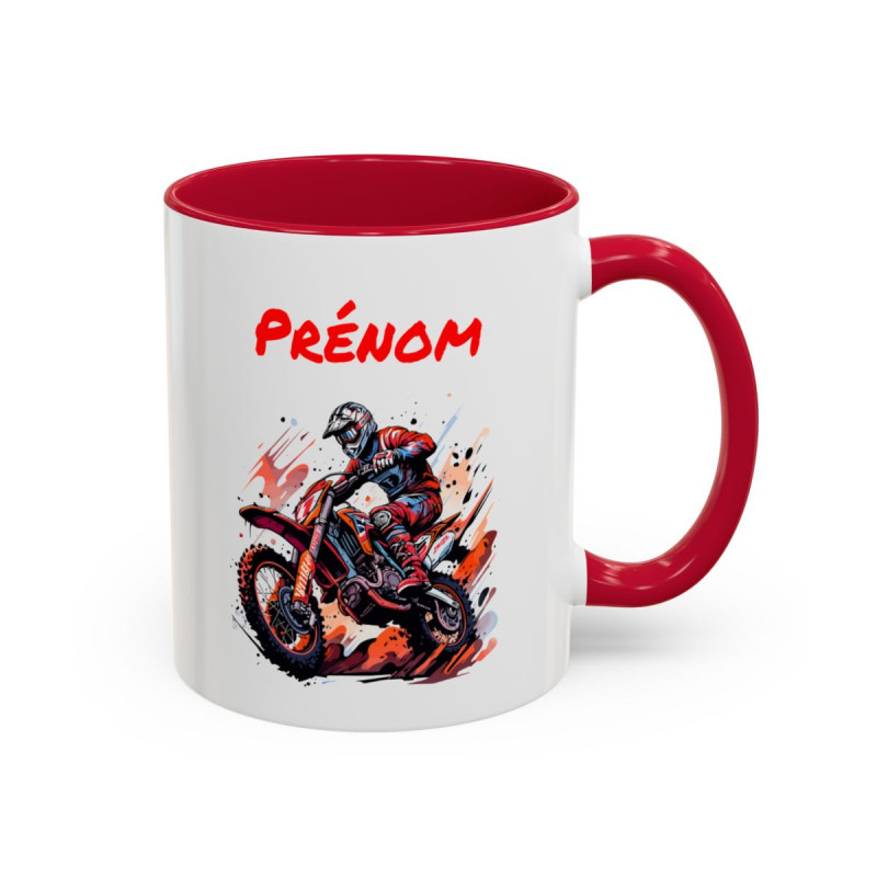Mug Personnalisé Motocross – Tasse Céramique Pilote MX avec Prénom – Cadeau Moto Cross Offroad
