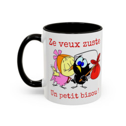 Mug Caliméro Ze veux zuste un petit bizou ! Idée cadeau humour drôle amusant tasse Noir Bleu Rouge