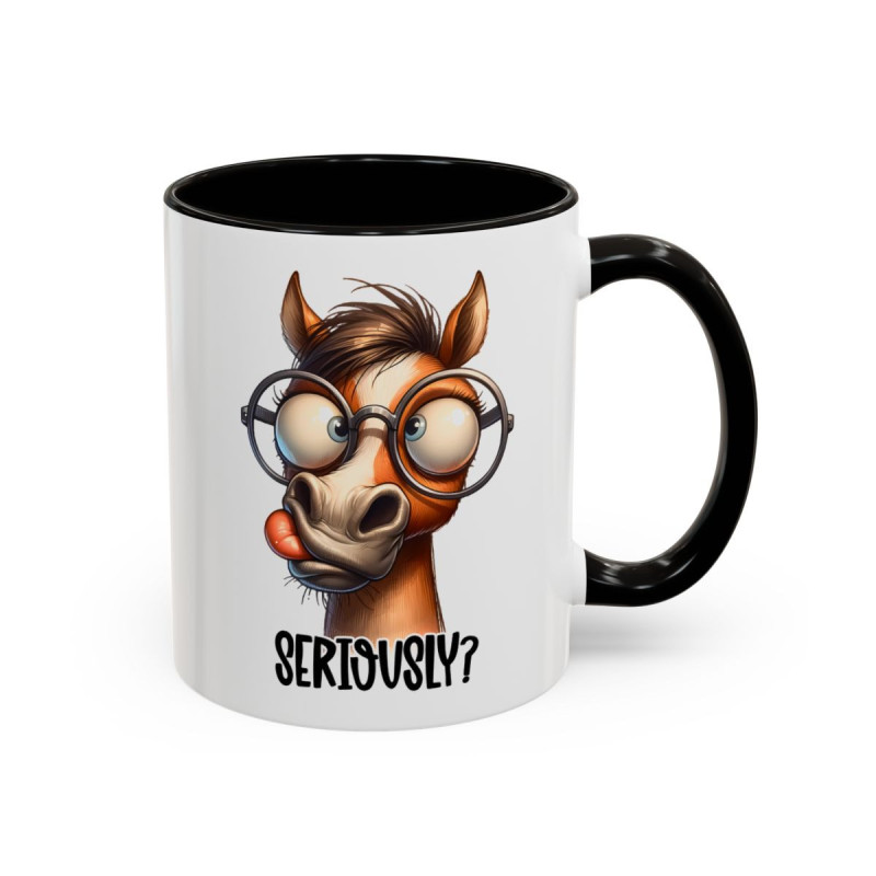 Mug Cheval Humour “Seriously?” – Tasse Céramique Animal Drôle avec Lunettes – Cadeau Original