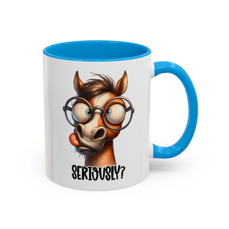 Mug Cheval Humour “Seriously?” – Tasse Céramique Animal Drôle avec Lunettes – Cadeau Original