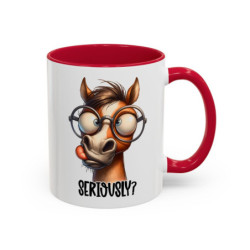 Mug Cheval Humour “Seriously?” – Tasse Céramique Animal Drôle avec Lunettes – Cadeau Original