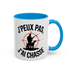 Mug Chasse Humour “J’peux pas j’ai chasse” – Tasse Chasseur avec Chien et Fusil – Cadeau Passion Nature