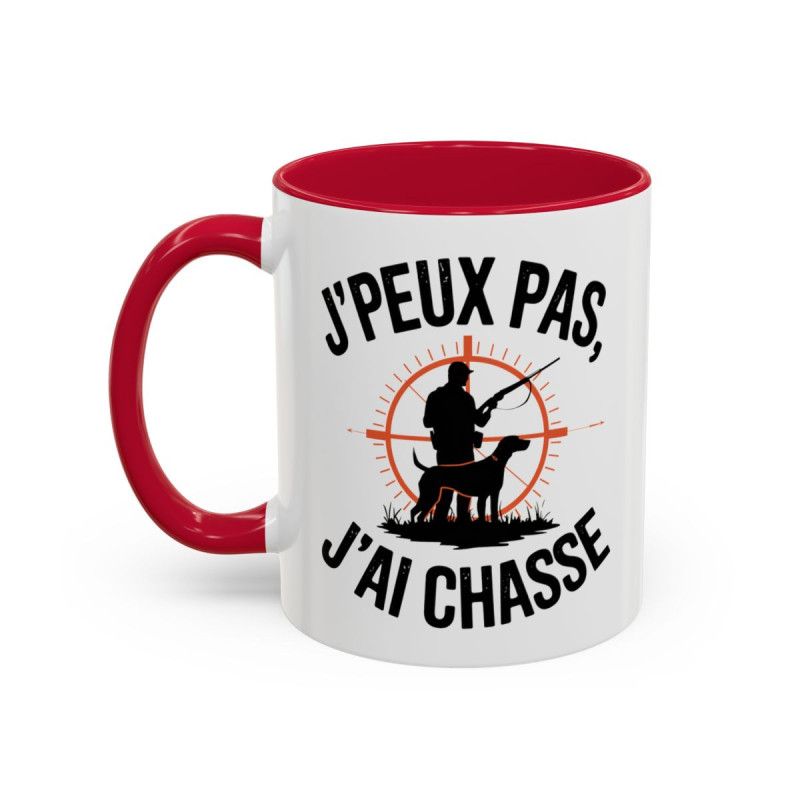 Mug Chasse Humour “J’peux pas j’ai chasse” – Tasse Chasseur avec Chien et Fusil – Cadeau Passion Nature
