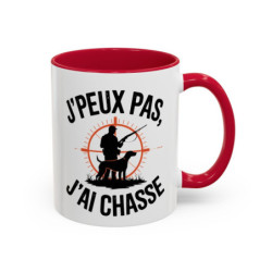 Mug Chasse Humour “J’peux pas j’ai chasse” – Tasse Chasseur avec Chien et Fusil – Cadeau Passion Nature