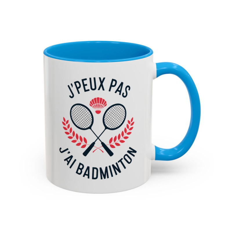 Mug Badminton Humour – “J’peux pas j’ai badminton” – Tasse Cadeau Joueur de Badminton – Raquettes et Volant – 325 ml