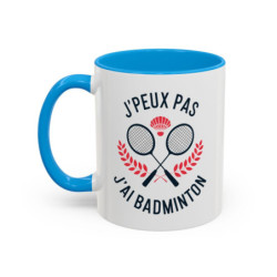 Mug Badminton Humour – “J’peux pas j’ai badminton” – Tasse Cadeau Joueur de Badminton – Raquettes et Volant – 325 ml