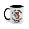 Mug Humour “Le café d’abord les questions ensuite” – Tasse Ours avec Café – Cadeau Drôle Bureau Matin Difficile – 325 ml