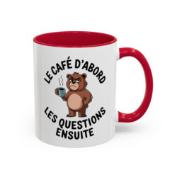 Mug Humour “Le café d’abord les questions ensuite” – Tasse Ours avec Café – Cadeau Drôle Bureau Matin Difficile – 325 ml