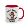 Mug Humour “Le café d’abord les questions ensuite” – Tasse Ours avec Café – Cadeau Drôle Bureau Matin Difficile – 325 ml