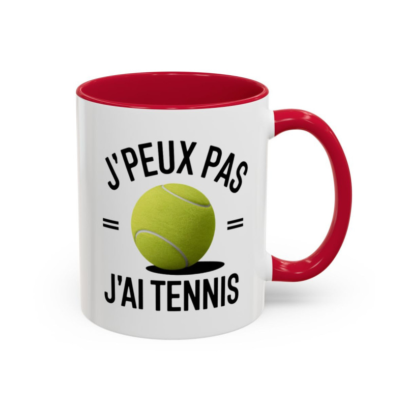 Mug Humour Tennis “J’peux pas j’ai tennis” – Tasse Joueur de Tennis – Cadeau Sport Raquette & Passion – 325 ml