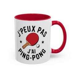 Mug Humour Ping-Pong “J’peux pas j’ai ping-pong” – Tasse Joueur de Tennis de Table – Cadeau Sport Raquette – 325 ml